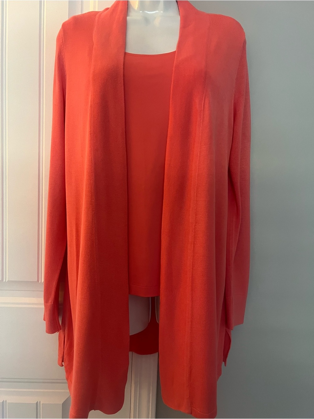 Chico's NWOT Bright Coral Knit Cardigan and Tank Set SZ 1/M/8